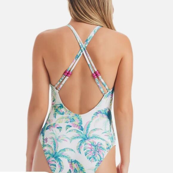 JESSICA SIMPSON Womens Printed Cut-Out One-Piece Swimsuit S swimwear - Picture 3 of 14